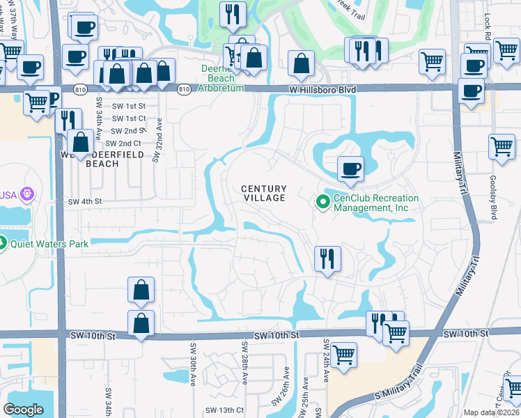 map of restaurants, bars, coffee shops, grocery stores, and more near in Deerfield Beach