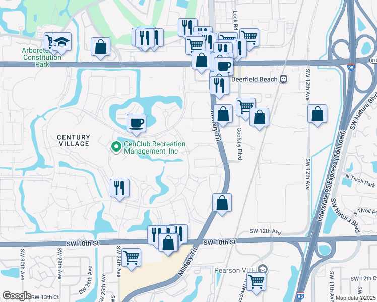 map of restaurants, bars, coffee shops, grocery stores, and more near 1016 Upminster K in Deerfield Beach
