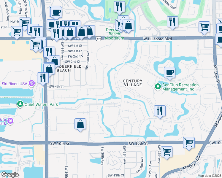 map of restaurants, bars, coffee shops, grocery stores, and more near 52 Tilford C in Deerfield Beach