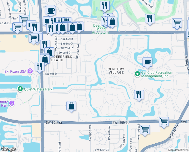 map of restaurants, bars, coffee shops, grocery stores, and more near 52 Tilford C in Deerfield Beach