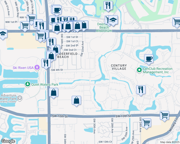 map of restaurants, bars, coffee shops, grocery stores, and more near 3030 Southwest 4th Street in Deerfield Beach