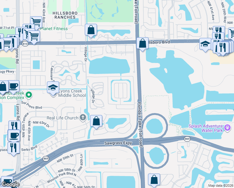 map of restaurants, bars, coffee shops, grocery stores, and more near 6546 Northwest 37th Avenue in Coconut Creek