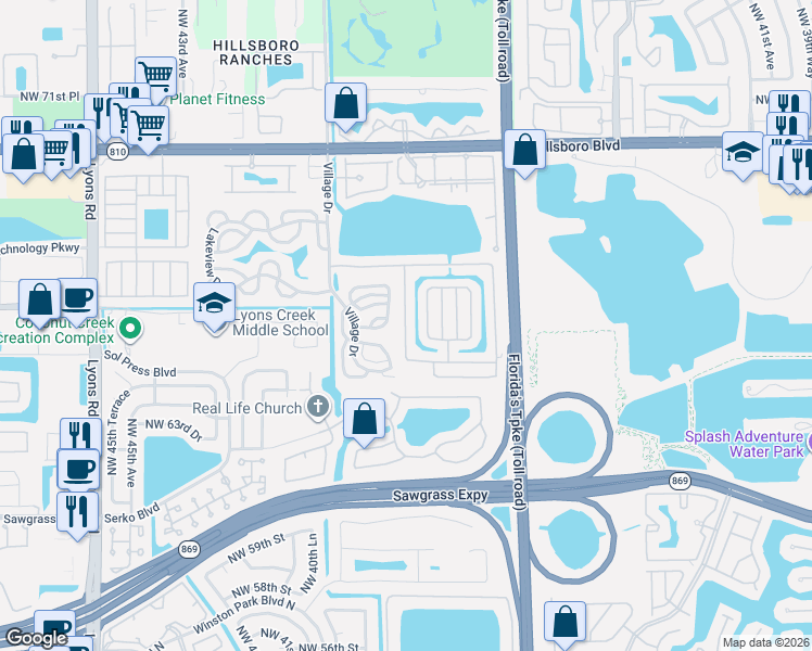 map of restaurants, bars, coffee shops, grocery stores, and more near 6546 Northwest 37th Avenue in Coconut Creek