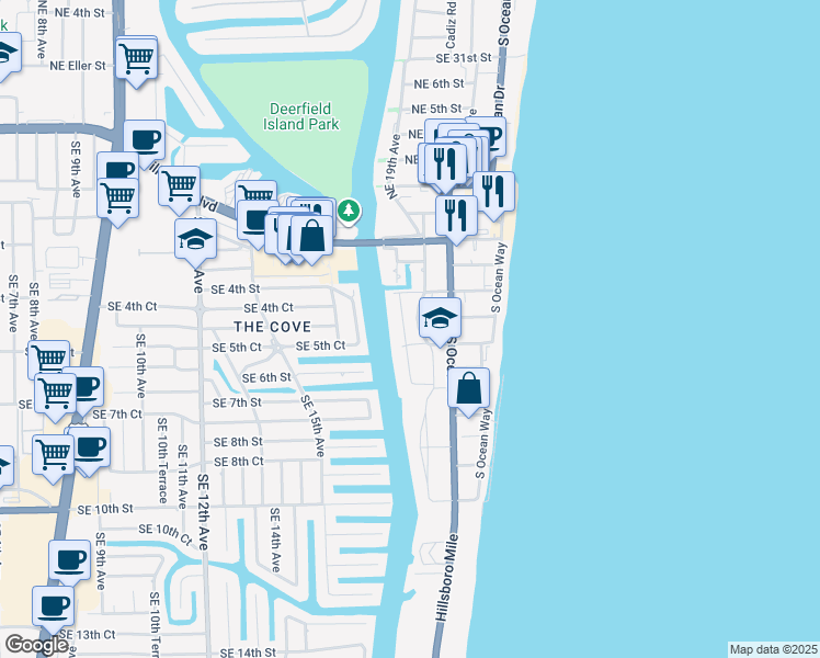 map of restaurants, bars, coffee shops, grocery stores, and more near 332 Southeast 18th Avenue in Deerfield Beach