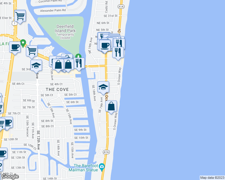 map of restaurants, bars, coffee shops, grocery stores, and more near 330 Southeast 20th Avenue in Deerfield Beach