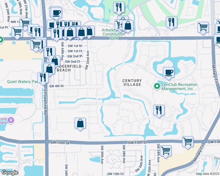 map of restaurants, bars, coffee shops, grocery stores, and more near 52 Tilford C in Deerfield Beach
