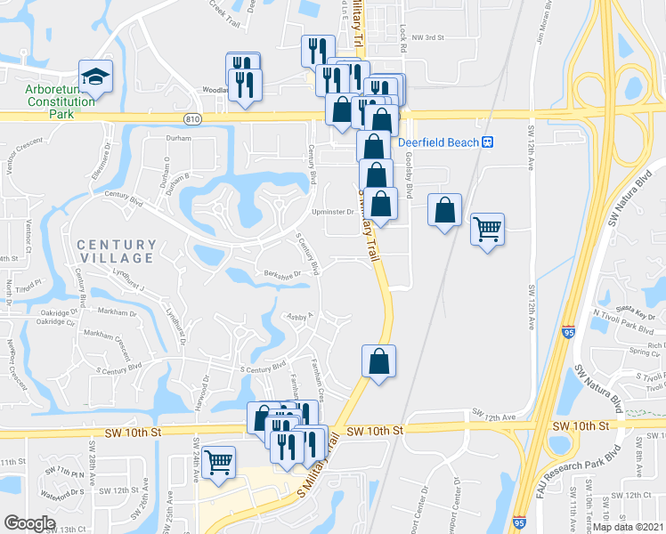 map of restaurants, bars, coffee shops, grocery stores, and more near 1016 Upminster K in Deerfield Beach