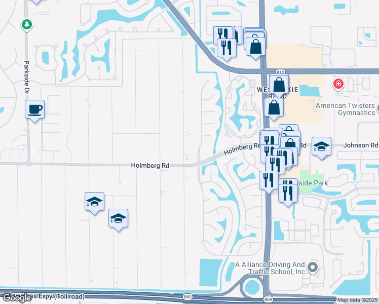 map of restaurants, bars, coffee shops, grocery stores, and more near 6580 Northwest 62nd Terrace in Parkland