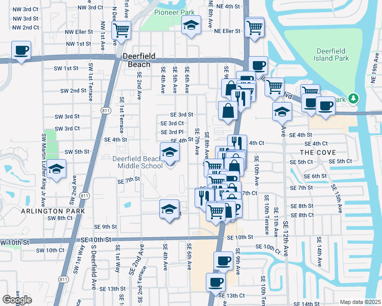 map of restaurants, bars, coffee shops, grocery stores, and more near 500 Southeast 6th Avenue in Deerfield Beach