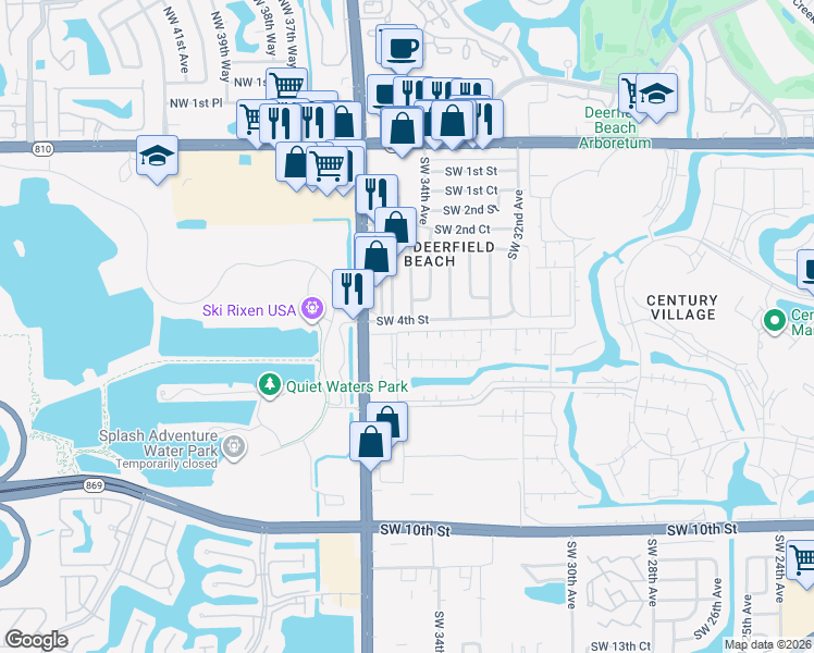 map of restaurants, bars, coffee shops, grocery stores, and more near 3450 Southwest 4th Street in Deerfield Beach