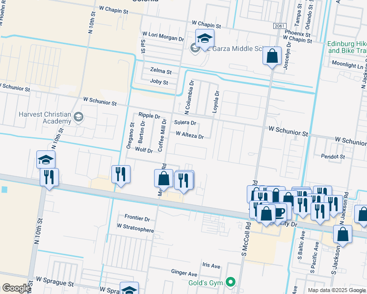 map of restaurants, bars, coffee shops, grocery stores, and more near 3416 Audrey Lane in Edinburg