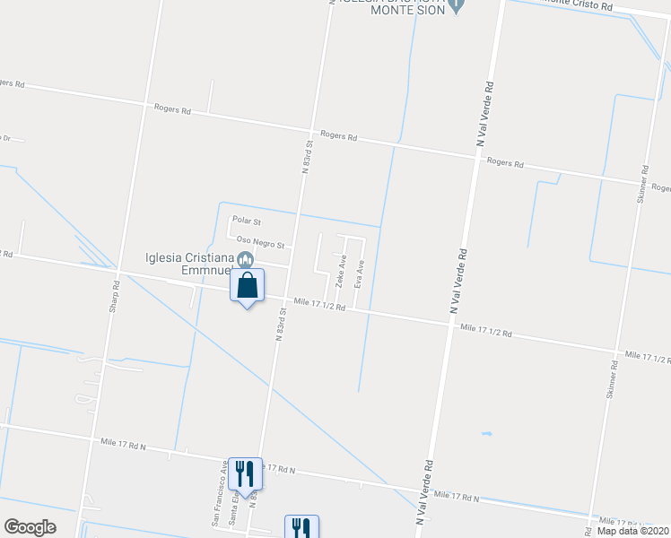 map of restaurants, bars, coffee shops, grocery stores, and more near 2309 Zeke Avenue in Edinburg