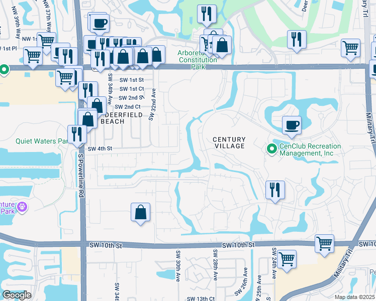 map of restaurants, bars, coffee shops, grocery stores, and more near 52 Tilford C in Deerfield Beach