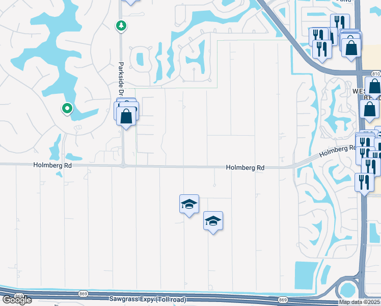 map of restaurants, bars, coffee shops, grocery stores, and more near 6530 Northwest 66th Way in Parkland