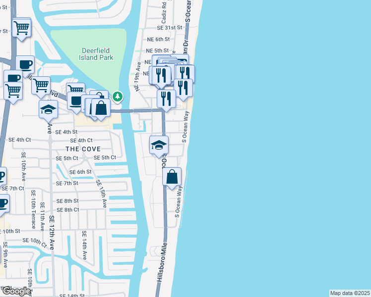 map of restaurants, bars, coffee shops, grocery stores, and more near 332 Northeast 21st Avenue in Deerfield Beach