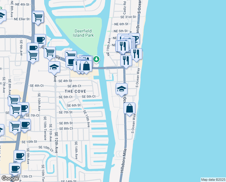 map of restaurants, bars, coffee shops, grocery stores, and more near 332 Southeast 18th Avenue in Deerfield Beach