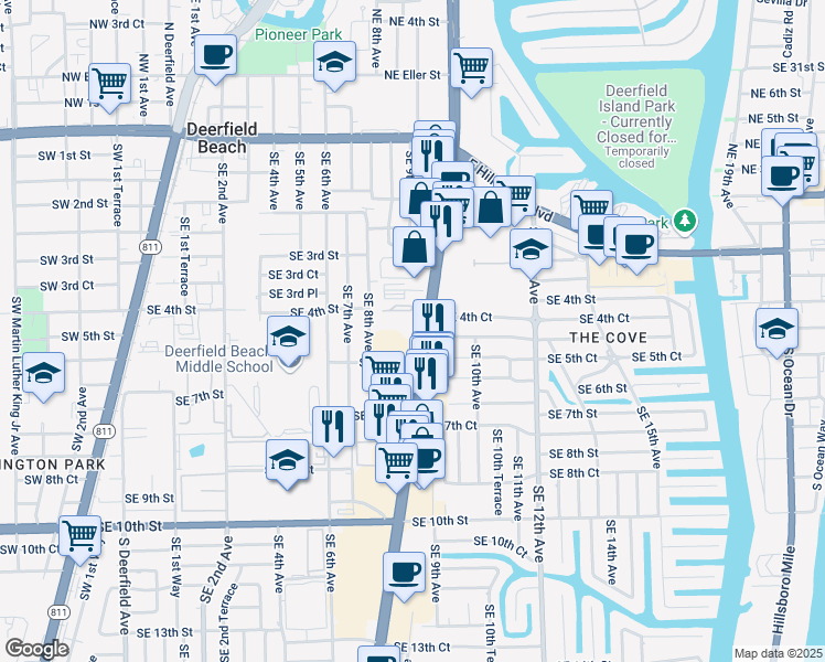 map of restaurants, bars, coffee shops, grocery stores, and more near 455 South Federal Highway in Deerfield Beach