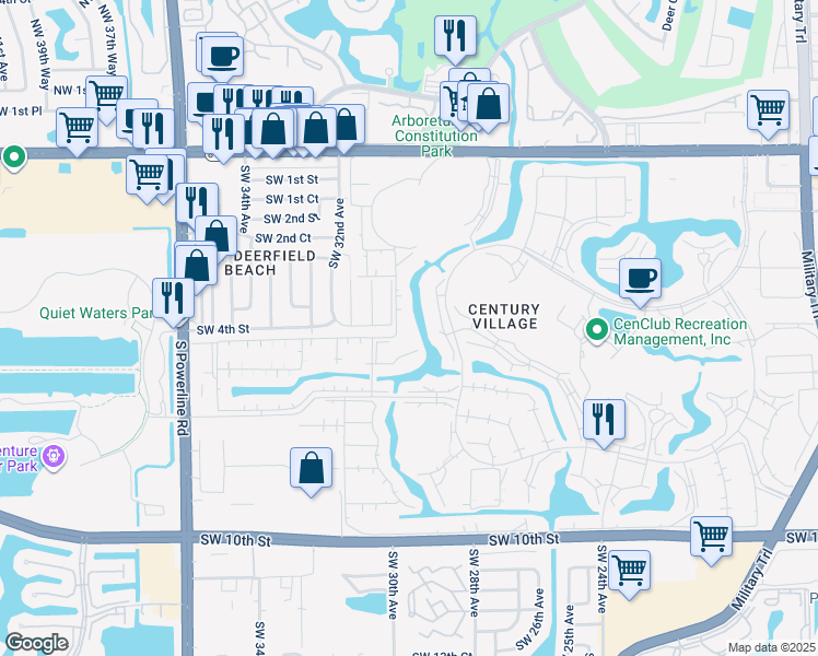 map of restaurants, bars, coffee shops, grocery stores, and more near 52 Tilford C in Deerfield Beach