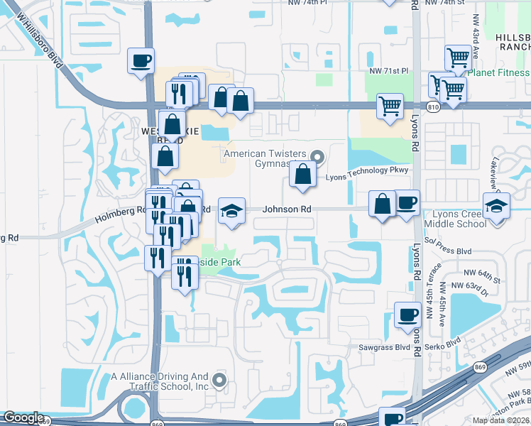 map of restaurants, bars, coffee shops, grocery stores, and more near 5137 Heron Place in Coconut Creek