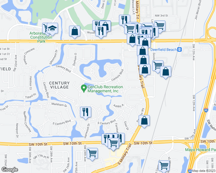 map of restaurants, bars, coffee shops, grocery stores, and more near 4039 Berkshire Crescent in Deerfield Beach