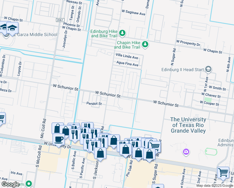 map of restaurants, bars, coffee shops, grocery stores, and more near 803 North Cross Lane in Edinburg