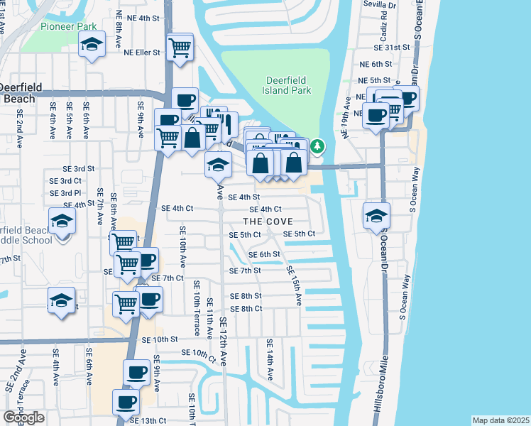 map of restaurants, bars, coffee shops, grocery stores, and more near in Deerfield Beach