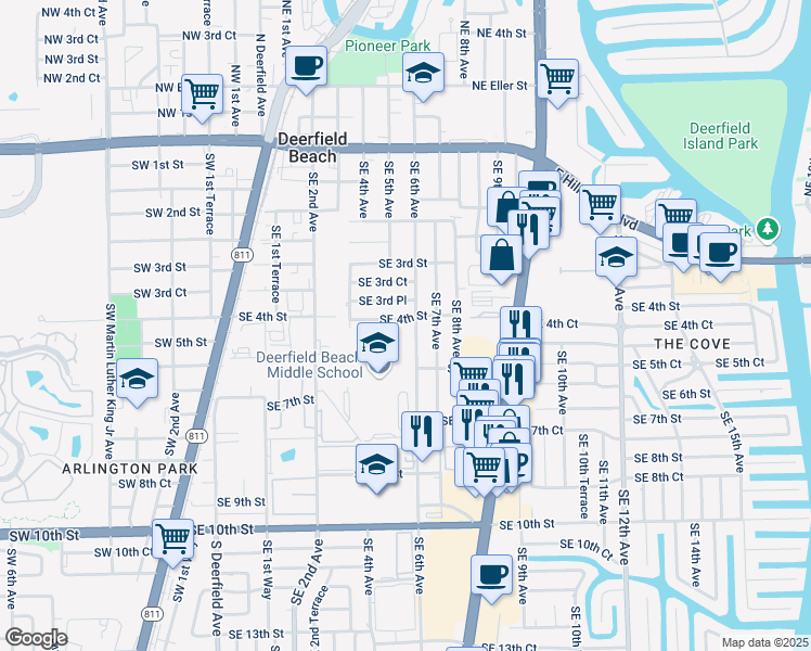 map of restaurants, bars, coffee shops, grocery stores, and more near 500 Southeast 6th Avenue in Deerfield Beach