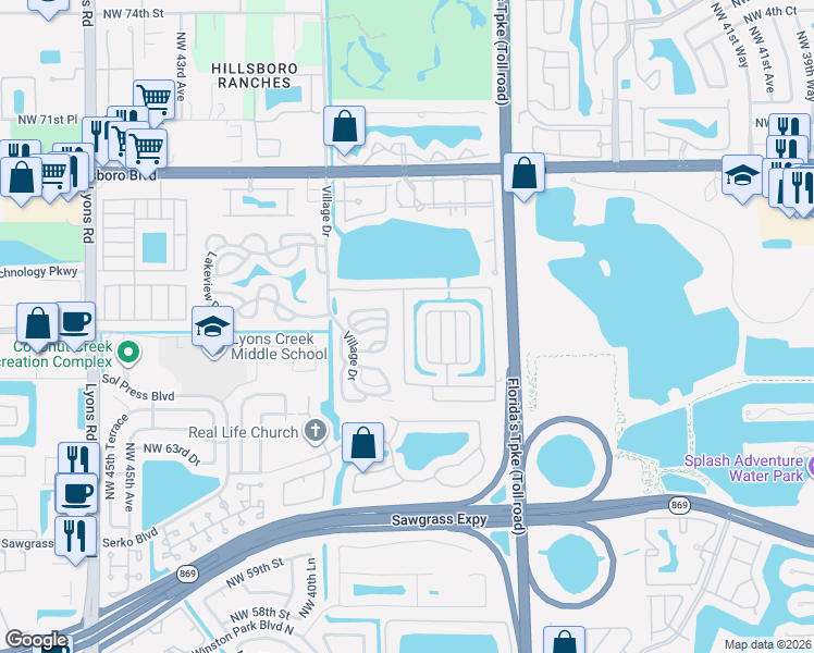 map of restaurants, bars, coffee shops, grocery stores, and more near 6546 Northwest 37th Avenue in Coconut Creek