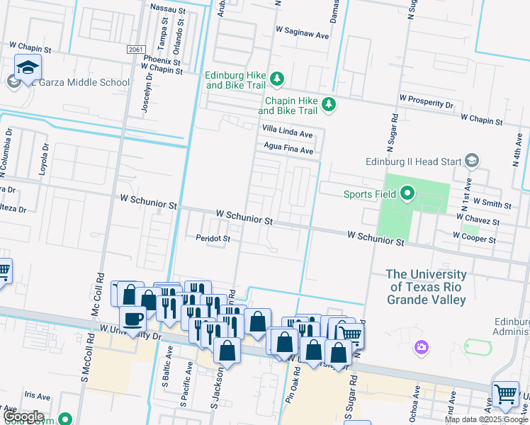 map of restaurants, bars, coffee shops, grocery stores, and more near 807 North Cross Lane in Edinburg