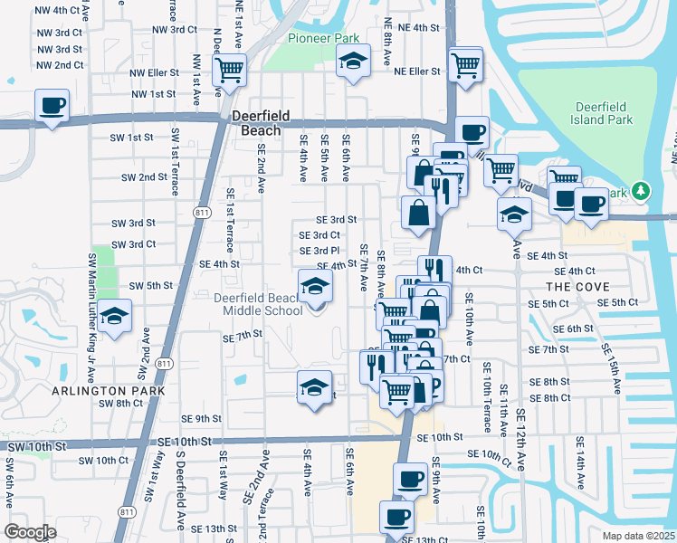 map of restaurants, bars, coffee shops, grocery stores, and more near 500 Southeast 6th Avenue in Deerfield Beach