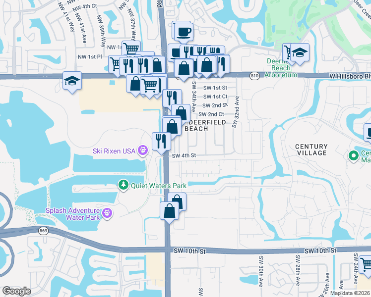 map of restaurants, bars, coffee shops, grocery stores, and more near 3450 Southwest 4th Street in Deerfield Beach