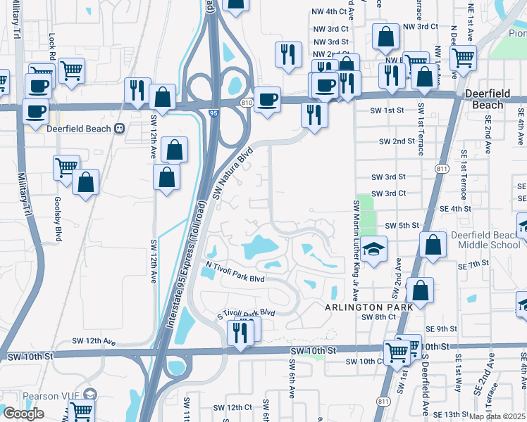 map of restaurants, bars, coffee shops, grocery stores, and more near 3621 Southwest Natura Avenue in Deerfield Beach