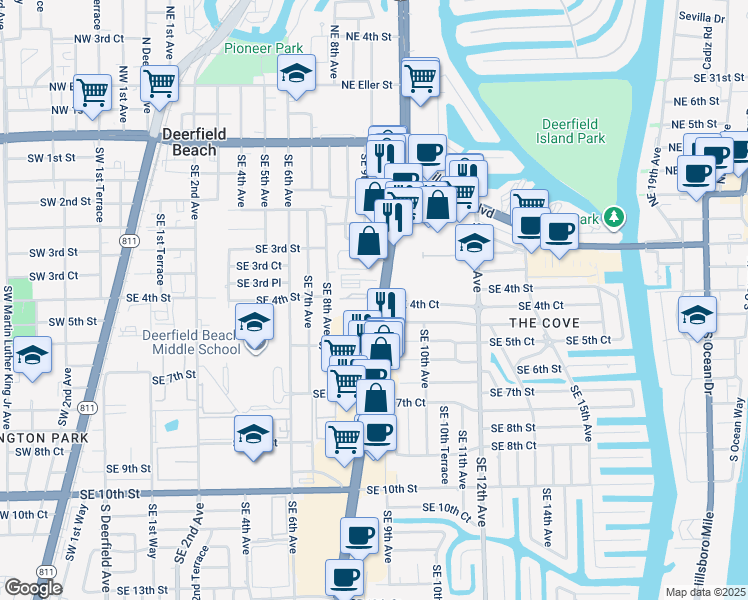 map of restaurants, bars, coffee shops, grocery stores, and more near 415 South Federal Highway in Deerfield Beach