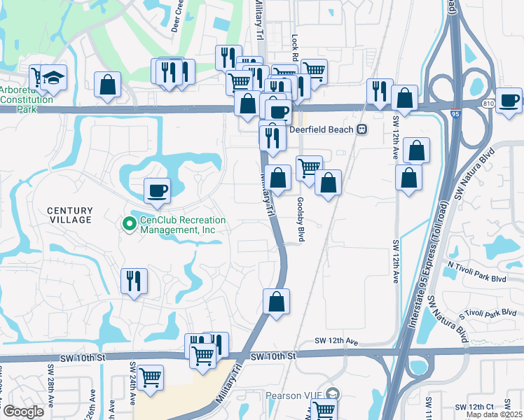 map of restaurants, bars, coffee shops, grocery stores, and more near 69 Upminster Crescent in Deerfield Beach