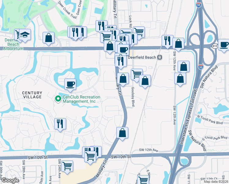 map of restaurants, bars, coffee shops, grocery stores, and more near 69 Upminster Crescent in Deerfield Beach