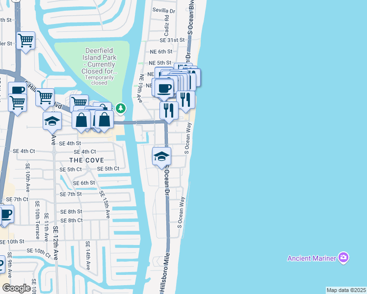 map of restaurants, bars, coffee shops, grocery stores, and more near 149 Northeast 21st Avenue in Deerfield Beach