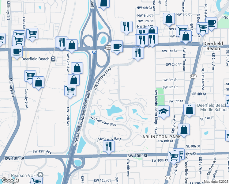 map of restaurants, bars, coffee shops, grocery stores, and more near 3621 Southwest Natura Avenue in Deerfield Beach