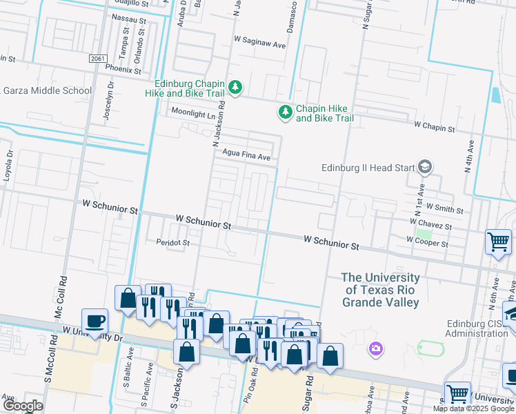 map of restaurants, bars, coffee shops, grocery stores, and more near 934 English Avenue in Edinburg