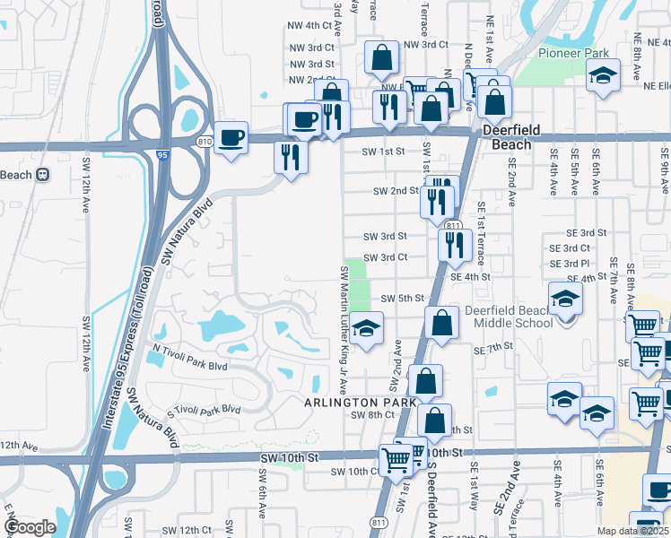 map of restaurants, bars, coffee shops, grocery stores, and more near 399 Southwest Martin Luther King Junior Avenue in Deerfield Beach