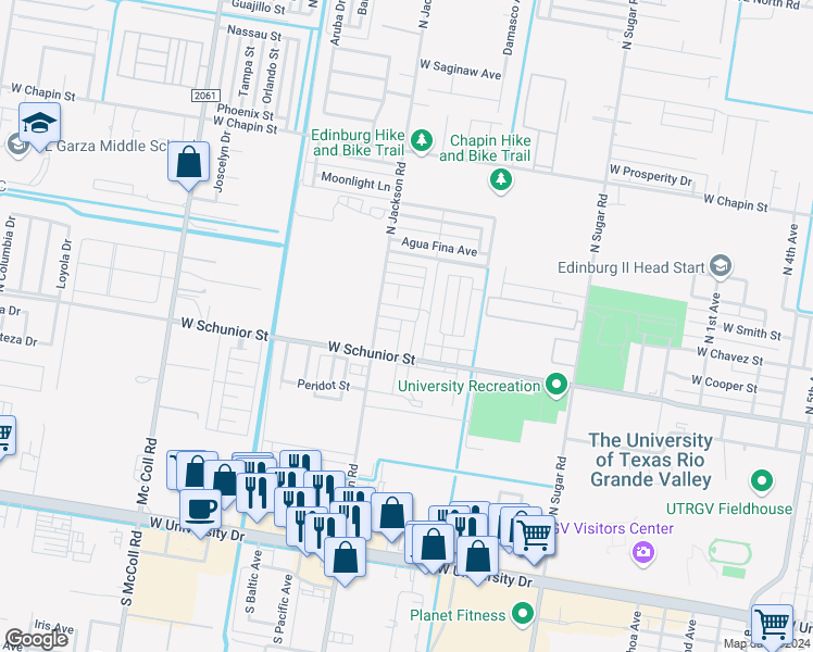 map of restaurants, bars, coffee shops, grocery stores, and more near 819 North Cross Lane in Edinburg