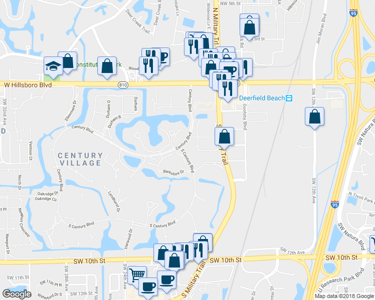 map of restaurants, bars, coffee shops, grocery stores, and more near 224 Upminster M in Deerfield Beach