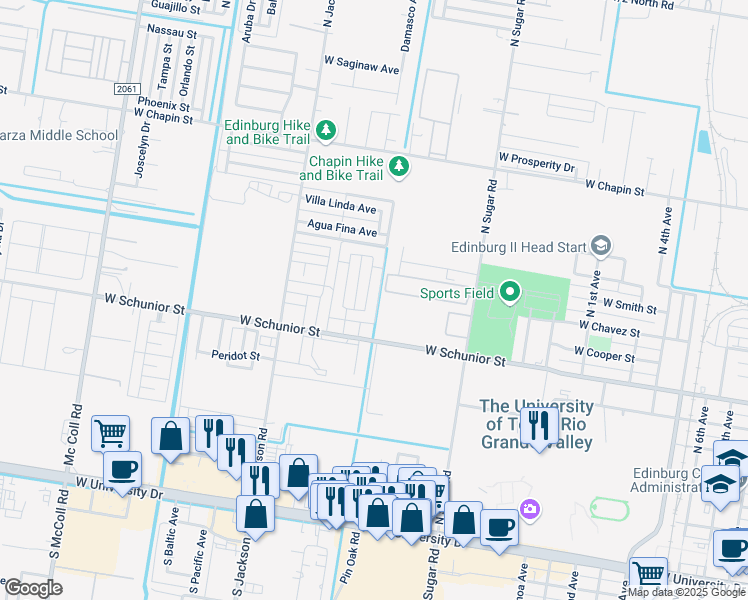 map of restaurants, bars, coffee shops, grocery stores, and more near 934 English Avenue in Edinburg