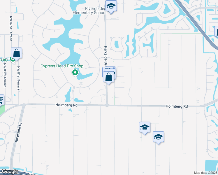 map of restaurants, bars, coffee shops, grocery stores, and more near 6644 Parkside Drive in Parkland