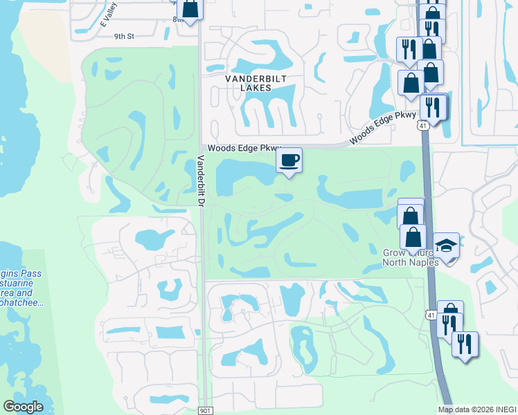 map of restaurants, bars, coffee shops, grocery stores, and more near 559 Audubon Boulevard in Naples