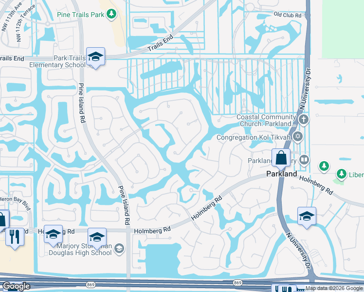 map of restaurants, bars, coffee shops, grocery stores, and more near 10148 Northwest 66th Drive in Parkland