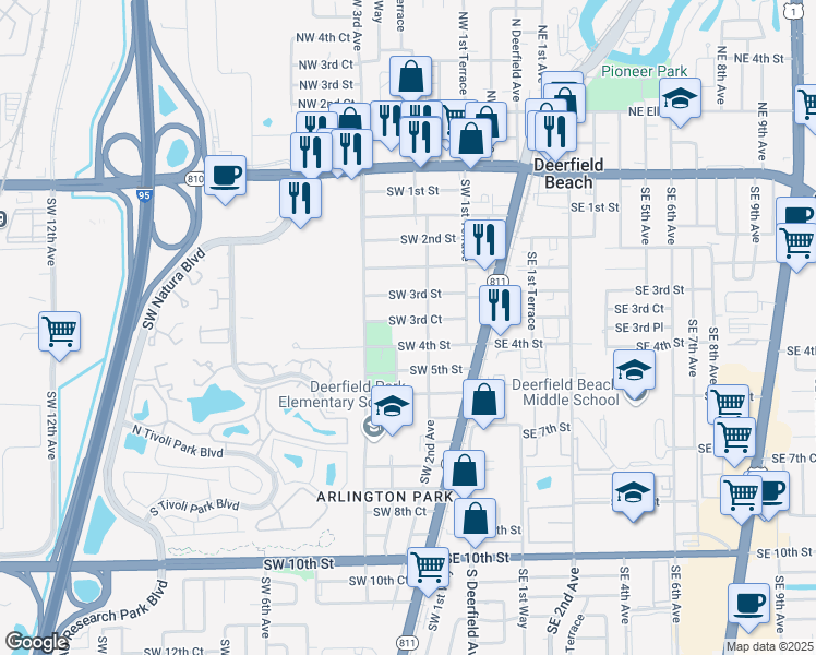 map of restaurants, bars, coffee shops, grocery stores, and more near 228 Southwest 3rd Court in Deerfield Beach