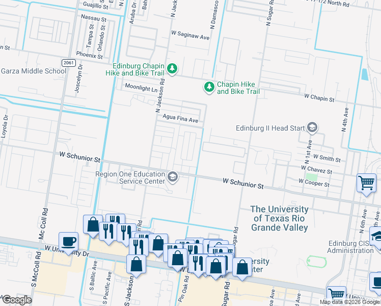 map of restaurants, bars, coffee shops, grocery stores, and more near 934 English Avenue in Edinburg