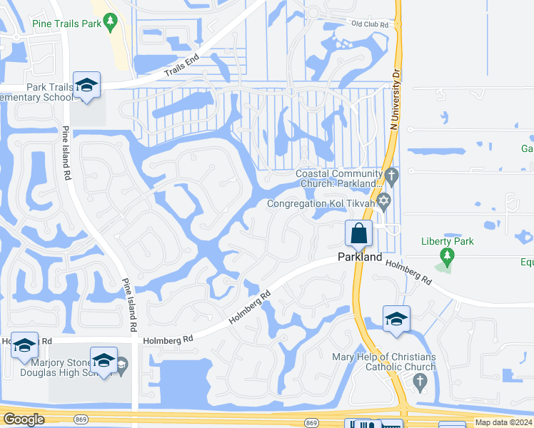 map of restaurants, bars, coffee shops, grocery stores, and more near 9916 Northwest 66th Manor in Parkland