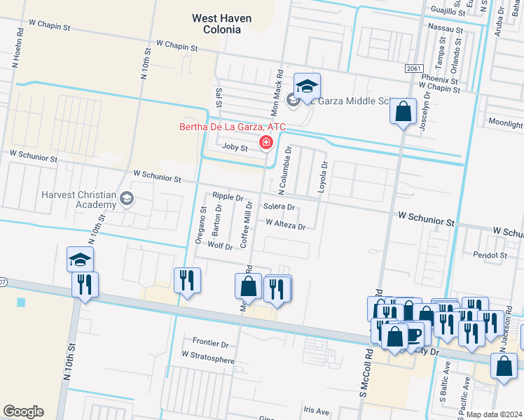 map of restaurants, bars, coffee shops, grocery stores, and more near 3528 West Solera Road in Edinburg