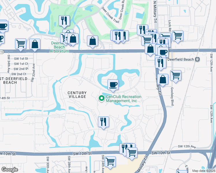 map of restaurants, bars, coffee shops, grocery stores, and more near 3144 Cambridge G in Deerfield Beach